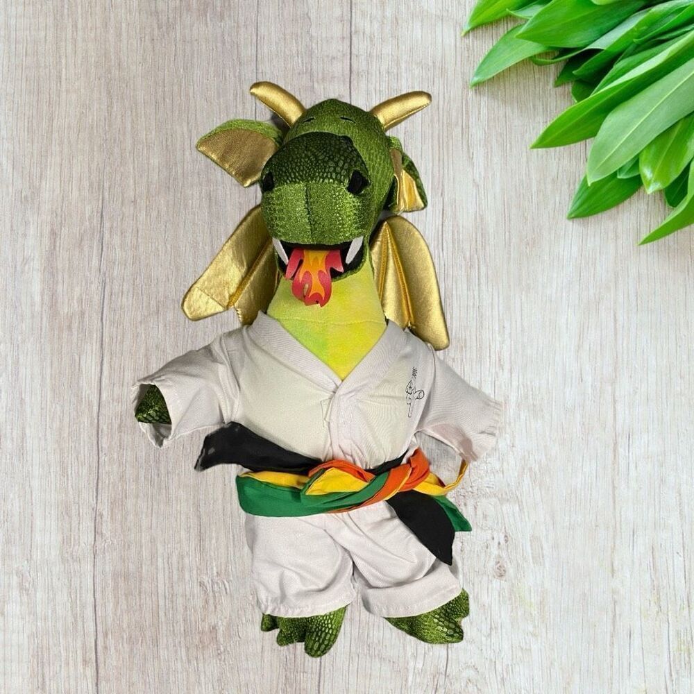 Build A Bear BAB FIRE BREATHING Large 20” Green Dragon Plush KUNG FU KARATE BELT